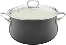 Emaliuotas puodas su dangteliu Pyza 18 cm tamsiai pilka EMALIA OLKUSZ