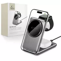 Tech Protect QI15W-A42 3in1 belaidis įkroviklis su MagSafe skirtas Apple Devices – pilkos spalvos