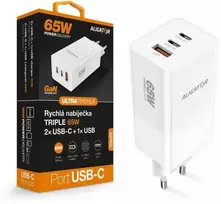 ALIGATOR GaN išmanusis maitinimo įkroviklis, Power Delivery 65W, 2xUSB-C, 1xUSB-A, baltas