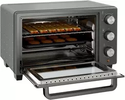 Gruzdintuvė "HOMCOM" mini orkaitė 21L 1400W 60 min. laikmatis, maža orkaitė su 100 °C-230 °C reguliuojama kepimo trukme, mini orkaitė su kepimo skardomis, vieliniu stovu, nerūdijančio plieno stalinė orkaitė, pilka