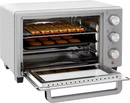 Gruzdintuvė "HOMCOM" mini orkaitė 21 l picų kepimo krosnelė, mini krosnelė su kepimo skardomis, grotelėmis ir trupinių dėklais, 1400 W stalinė orkaitė su 1 val. laikmačiu, orkaitės lentyna, 100-230 ℃, metalinė, sidabrinė