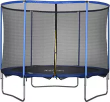 HOMCOM batutas su apsauginiu tinklu sodo batutas, skirtas naudoti lauke ir viduje fitneso batutas plienas mėlynas+juodas iki 113,6kg Ø305 x 248H cm