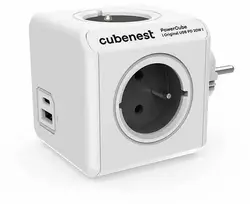 Cubenest - PowerCube, 0,1 m, originalus USB PD20W, A+C, pilkas, POWERCUBE, 4 lizdai, USB A+C, maitinimo tiekimas 20W