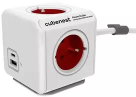 Cubenest – PowerCube, 1,5 m, išplėstinis USB PD 20 W, A+C, raudonas, POWERCUBE, 4 lizdai, USB A+C, maitinimo tiekimas 20 W