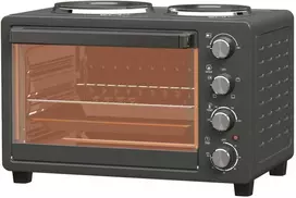 Gruzdintuvė HOMCOM Mini orkaitė 28 L 2600 W Mini orkaitė 100-230 ℃ 60 min. laikmatis, su 2 pašildymo plokštėmis, kepimo skardomis ir grotelėmis Krosnelė picai su trupinių dėže, dėklo rankena Juoda