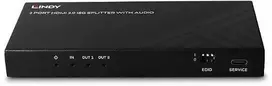 HDMI Skirstytuvas - LINDY 2 Prievadų HDMI Skirstytuvas 8K60, 48G, Su Garso Ištraukimu ir Sumažinimu, Juodas