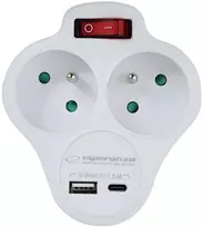 Esperanza ELK311W Electrical splitter 2 GN. USB-C USB-A ON. Baltas