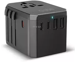 SBS Universal GaN Travel Adapteris 70W 3xUSB-C 2xUSB-A with Case - Juodas