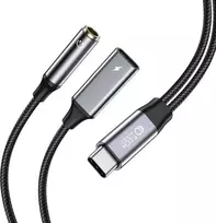 Adapteris USB-C – USB-C + mini jack 3,5mm Tech-Protect UltraBoost juodos spalvos