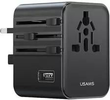 Kelioninis įkroviklis Adapteris USAMS CC308 2xUSB-C 17W 4in1 US/AU/EU/UK juodos spalvos