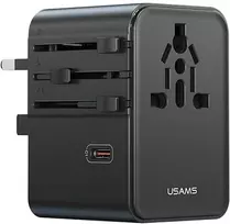 Kelioninis įkroviklis Adapteris USAMS CC310 3xUSB-C 70W 4in1 US/AU/EU/UK juodos spalvos