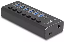 HUB USB Delock DELOCK 7 Port USB Hub mit 4 Ports 10Gbps und 4 Schnellladeports 5Gbps mit Schalter und Beleuchtung