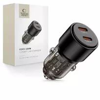 „Tech Protect CC03“ 2 prievadų PD100W automobilinis įkroviklis - juodas