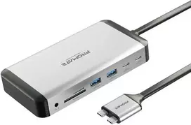 PROMATE VersaHub-MST 13 viename dvigubas USB-C multimedijos šakotuvas / dvigubas 4K HDMI / USB3.0 / 150 W