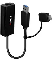Tinklo Adapteris - LINDY USB 3.2 Gen 1 Gigabit Ethernet Konverteris, RJ45, USB A/C, Juodas