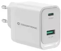 Conceptronic ALTHEA20W45 2 prievadų 45 W GaN USB PD įkroviklis, USB-C x 1, USB-A x 1, QC 3.0, PPS, PD 3.0, skirtas naudoti patalpose, AC, 20 V, baltas