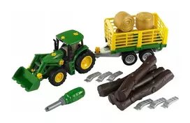 Klein John Deere traktorius su dviem priekabomis