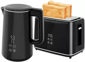 Skrudintuvas HOMCOM virdulio ir skrudintuvo rinkinys, 1,5 l virdulys, 2 skrudintuvo angos, 2200 W pusryčių rinkinys su 7 skrudinimo lygiais, atitirpinimo ir pašildymo funkcija, automatinio išsijungimo funkcija ir trupinių padėklu, juodas