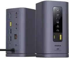 Baseus Spacemate USB-C 11w1 | 3x HDMI@60Hz | 2x USB-A 10Gb/s | 1x USB-C 10Gb/s | RJ45 | 2x USB-A | 1x USB-C (PD) | 1x Minijack 3,5mm pilka