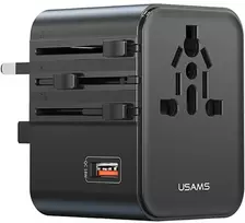 kelioninis įkroviklis Adapteris USAMS CC309 2xUSB-C 25W 4in1 US/AU/EU/UK juodos spalvos