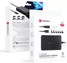 FORCELL F-ENERGY E856 uniwersal laptop charger 90W USB C + 6 adaptors - juodas