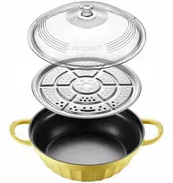 Mellow Yellow BUYDEEM emaliuotas aliuminio puodas su stikliniu dangčiu ir garinimo funkcija, 3,8 l, modelis CP181, spalva Mellow Geltona