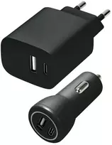 Speedlink – Sieninis ir automobilinis įkroviklio rinkinys USB-A ir USB-C 15W, juodas