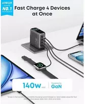Dark „Anker“ įkroviklis, 140 W, 4 prievadų, su USB-C laidu, tamsiai pilkas