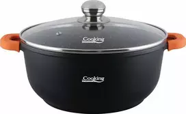 LIEDINĖ ALIUMINIO PUSINĖ INDĖ + DANGTELIS, 36 CM X 16 CM, 13,5 L, TAMSIOSIOS LINIJOS, „COOKING BY HEINNER“