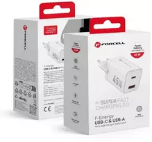 Phone charger Forcell F-Energy Mini GaN III USB C + USB A PD QC4.0 45W VT-36 baltas