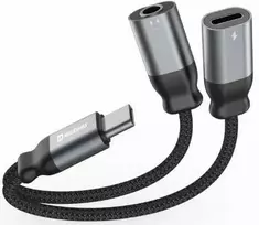 Swissten Textile USB-C / USB-C / Aux 3.5mm Charging Audio Adapteris 0.12m