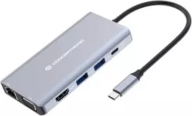 Carruzzo Conceptronic DONN20G knyginių kompiuterių dokas / jungčių replikatorius Vielinis USB 3.2 Gen 1 (3.1 Gen 1) Type-C Pilka