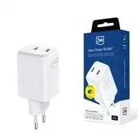 Laidinis įkroviklis 3MK Hyper Charger PD 45W GaN QC4+ PPS 2C Super-Fast Charge 2.0 baltos spalvos