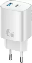 Laidinis įkroviklis USAMS CC290 T66 45W GaN 1xUSB-A 1xUSB-C sidabro spalvos