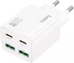 Phone charger Hoco 2 x USB C + 2 x USB A QC3.0 PD 3A 30W N56 baltas