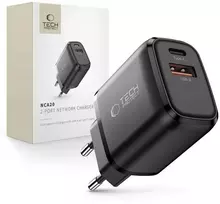 „Tech-Protect NCA20 PD 20W / QC3.0 USB-A / USB-C“ sieninis įkroviklis - juodas