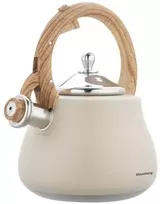 Virdulys, Švilpiantis virdulys, nerūdijančio plieno, smėlio spalvos su medžio imitacijos detalėmis, 2,8 l, Klausberg, kb-7919