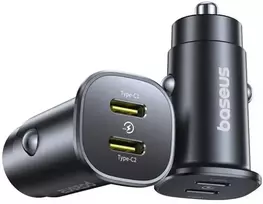 Baseus GoTrip 2 x USB-C 30W Car Charger - juodos spalvos