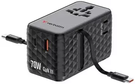 Verbatim kelioninis įkroviklis EU/UK/US GaN 1xUSB-C/1xUSB-A/2xUSB-C PD 70W juodos spalvos 30186