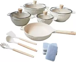 15 dalių marmuro dangos puodų ir keptuvės rinkinys