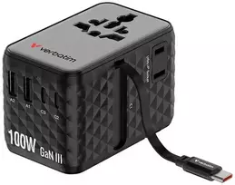 Verbatim kelioninis įkroviklis EU/UK/US GaN 2xUSB-C/2xUSB-A/1xUSB-C PD 100W juodos spalvos 30191