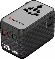 Verbatim Adapteris kelioninis EU/UK/US GaN 2xUSB-A/3xUSB-C PD 170W juodos spalvos 30190