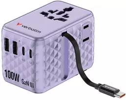 Verbatim kelioninis įkroviklis EU/UK/US GaN 2xUSB-C/2xUSB-A/1xUSB-C PD 100W violetinės spalvos 30193