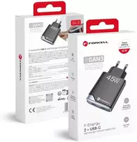 Phone charger Forcell F-Energy Ultra Slim GaN III 2 x USB C PD QC4.0 3A 45W B245201(2C) juodas