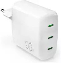 Sieninis įkroviklis GaN, 3xUSB-C jungtys, 96W, gamintojas Puro Baltas