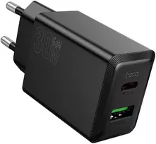Phone charger Hoco USB A + USB C QC3.0 PD AFC 3A 30W N71 juodas