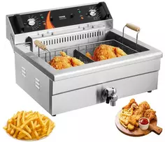 Elektrinė gruzdintuvė 29L, komercinė 3000W, dvigubi kaitinimo elementai, reguliuojama temperatūra, 30.6Qt, stalo gruzdintuvė, didelė talpa, gruzdintuvė restoranui