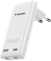 Verbatim GaN kelioninis įkroviklis sulankstomas „n“ Go 65 W, 2 × USB-C PD ES kištukas, Baltas