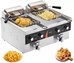 Gruzdintuvė Komercinis elektrinis gilus fryer restoranui, dvigubas bakas 8.5 litrų, 3000W stalviršis fryer, reguliuojama temperatūra gilus riebalų fryer, didelės talpos komercinis fryer