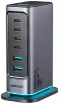 Joyroom JR-TCM02 GaN 65W įkroviklis įkrovimo stotelė 4xUSB-C 2xUSB-A UK kištukas – pilkas